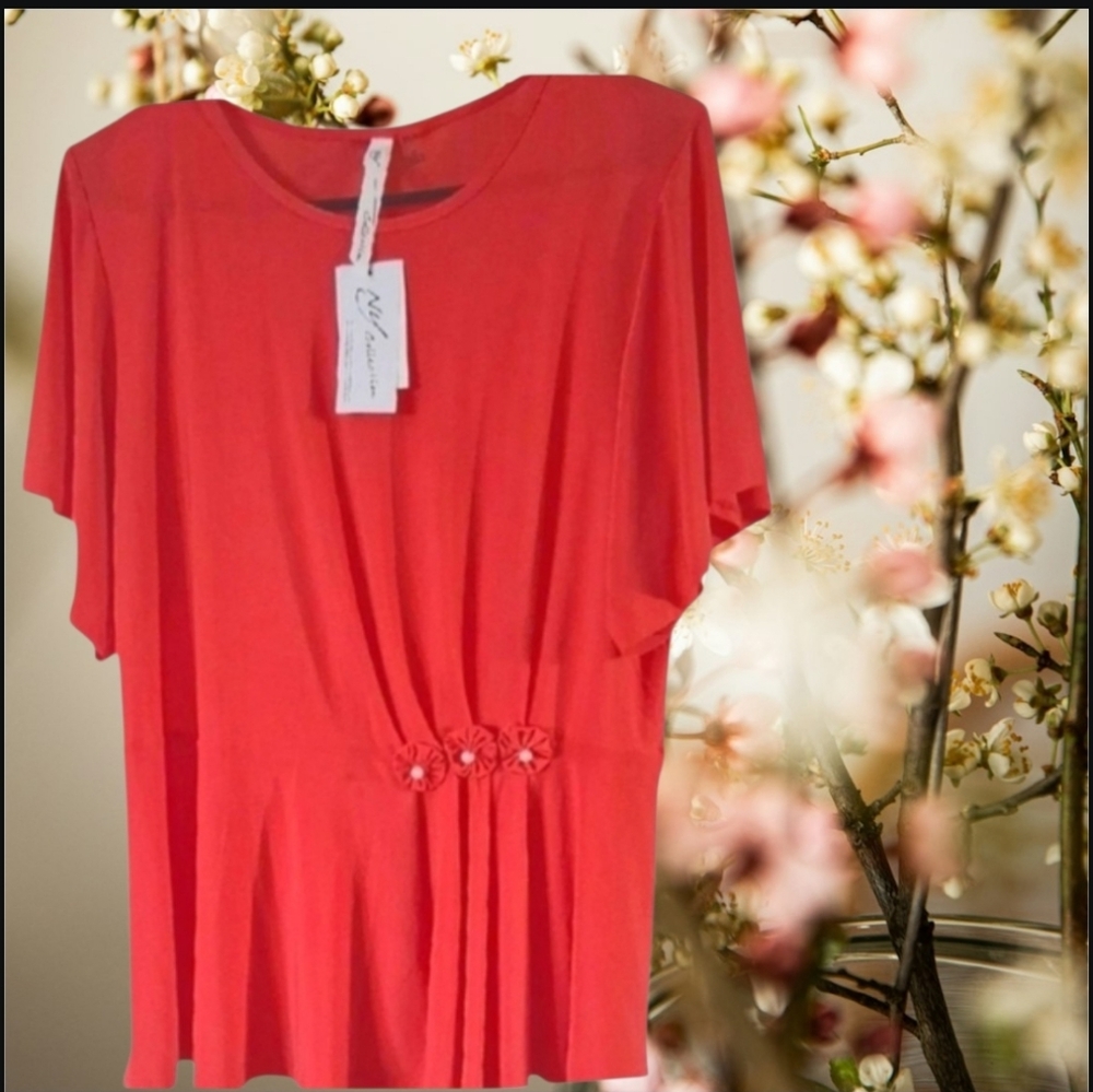 NWT NY Collection‎ Women's Flutter Sleeves Blouse Pearl-like Accents Size XL